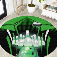 Bowling Team Design Round Carpet Green Strike Graphic and Custom Name Shield Accent - Wonder Print Shop