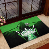 Bowling Team Design Rubber Doormat Green Strike Graphic and Custom Name Shield Accent - Wonder Print Shop