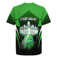 Bowling Team Design Rugby Jersey Green Strike Graphic and Custom Name Shield Accent - Wonder Print Shop