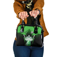 Bowling Team Design Shoulder Handbag Green Strike Graphic and Custom Name Shield Accent - Wonder Print Shop