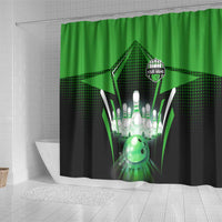 Bowling Team Design Shower Curtain Green Strike Graphic and Custom Name Shield Accent - Wonder Print Shop
