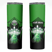 Bowling Team Design Skinny Tumbler Green Strike Graphic and Custom Name Shield Accent - Wonder Print Shop