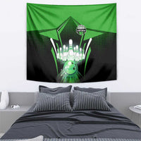 Bowling Team Design Tapestry Green Strike Graphic and Custom Name Shield Accent - Wonder Print Shop