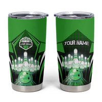 Bowling Team Design Tumbler Cup Green Strike Graphic and Custom Name Shield Accent - Wonder Print Shop