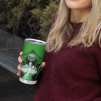 Bowling Team Design Tumbler Cup Green Strike Graphic and Custom Name Shield Accent - Wonder Print Shop