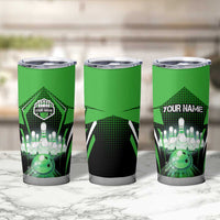 Bowling Team Design Tumbler Cup Green Strike Graphic and Custom Name Shield Accent - Wonder Print Shop