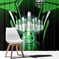 Bowling Team Design Window Curtain Green Strike Graphic and Custom Name Shield Accent - Wonder Print Shop