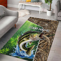 Personalized Bass Fishing Design Area Rug Leaping Fish Graphic and Camouflage Green Water Splash Print - Wonder Print Shop