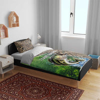 Personalized Bass Fishing Design Bedding Set Leaping Fish Graphic and Camouflage Green Water Splash Print - Wonder Print Shop