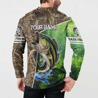 Personalized Bass Fishing Design Button Sweatshirt Leaping Fish Graphic and Camouflage Green Water Splash Print - Wonder Print Shop