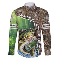 Personalized Bass Fishing Design Family Matching Off Shoulder Maxi Dress and Hawaiian Shirt Leaping Fish Graphic and Camouflage Green Water Splash Print - Wonder Print Shop