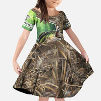 Personalized Bass Fishing Design Family Matching Puletasi and Hawaiian Shirt Leaping Fish Graphic and Camouflage Green Water Splash Print - Wonder Print Shop
