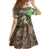 Personalized Bass Fishing Design Family Matching Puletasi and Hawaiian Shirt Leaping Fish Graphic and Camouflage Green Water Splash Print - Wonder Print Shop