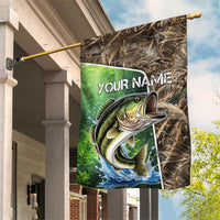 Personalized Bass Fishing Design Garden Flag Leaping Fish Graphic and Camouflage Green Water Splash Print - Wonder Print Shop