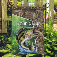 Personalized Bass Fishing Design Garden Flag Leaping Fish Graphic and Camouflage Green Water Splash Print - Wonder Print Shop