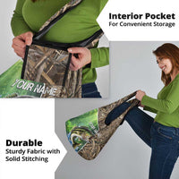 Personalized Bass Fishing Design Grocery Bag Leaping Fish Graphic and Camouflage Green Water Splash Print - Wonder Print Shop