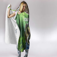 Personalized Bass Fishing Design Hooded Blanket Leaping Fish Graphic and Camouflage Green Water Splash Print - Wonder Print Shop