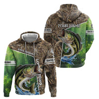 Personalized Bass Fishing Design Hoodie Leaping Fish Graphic and Camouflage Green Water Splash Print - Wonder Print Shop