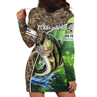 Personalized Bass Fishing Design Hoodie Dress Leaping Fish Graphic and Camouflage Green Water Splash Print - Wonder Print Shop