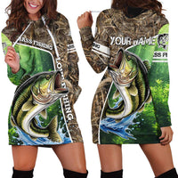 Personalized Bass Fishing Design Hoodie Dress Leaping Fish Graphic and Camouflage Green Water Splash Print - Wonder Print Shop