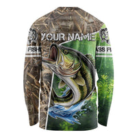 Personalized Bass Fishing Design Long Sleeve Shirt Leaping Fish Graphic and Camouflage Green Water Splash Print - Wonder Print Shop
