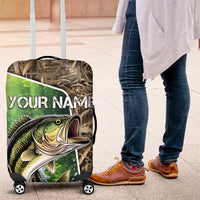 Personalized Bass Fishing Design Luggage Cover Leaping Fish Graphic and Camouflage Green Water Splash Print - Wonder Print Shop