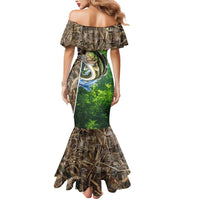 Personalized Bass Fishing Design Mermaid Dress Leaping Fish Graphic and Camouflage Green Water Splash Print - Wonder Print Shop