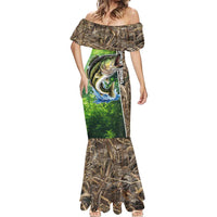 Personalized Bass Fishing Design Mermaid Dress Leaping Fish Graphic and Camouflage Green Water Splash Print - Wonder Print Shop