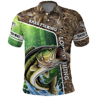Personalized Bass Fishing Design Polo Shirt Leaping Fish Graphic and Camouflage Green Water Splash Print - Wonder Print Shop