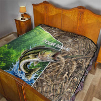Personalized Bass Fishing Design Quilt Leaping Fish Graphic and Camouflage Green Water Splash Print - Wonder Print Shop