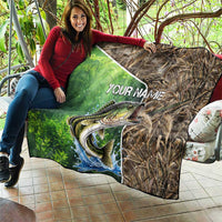 Personalized Bass Fishing Design Quilt Leaping Fish Graphic and Camouflage Green Water Splash Print - Wonder Print Shop