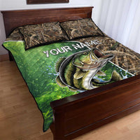 Personalized Bass Fishing Design Quilt Bed Set Leaping Fish Graphic and Camouflage Green Water Splash Print - Wonder Print Shop