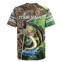 Personalized Bass Fishing Design Rugby Jersey Leaping Fish Graphic and Camouflage Green Water Splash Print - Wonder Print Shop