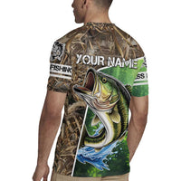 Personalized Bass Fishing Design Rugby Jersey Leaping Fish Graphic and Camouflage Green Water Splash Print - Wonder Print Shop
