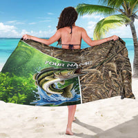Personalized Bass Fishing Design Sarong Leaping Fish Graphic and Camouflage Green Water Splash Print - Wonder Print Shop