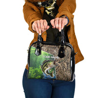 Personalized Bass Fishing Design Shoulder Handbag Leaping Fish Graphic and Camouflage Green Water Splash Print - Wonder Print Shop