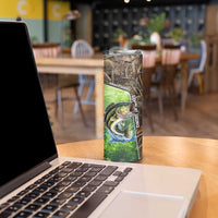 Personalized Bass Fishing Design Skinny Tumbler Leaping Fish Graphic and Camouflage Green Water Splash Print - Wonder Print Shop
