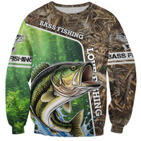 Personalized Bass Fishing Design Sweatshirt Leaping Fish Graphic and Camouflage Green Water Splash Print - Wonder Print Shop