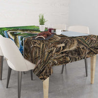 Personalized Bass Fishing Design Tablecloth Leaping Fish Graphic and Camouflage Green Water Splash Print - Wonder Print Shop