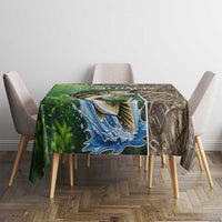 Personalized Bass Fishing Design Tablecloth Leaping Fish Graphic and Camouflage Green Water Splash Print - Wonder Print Shop