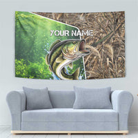 Personalized Bass Fishing Design Tapestry Leaping Fish Graphic and Camouflage Green Water Splash Print - Wonder Print Shop