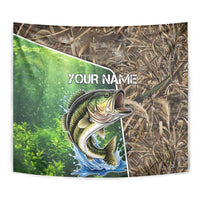 Personalized Bass Fishing Design Tapestry Leaping Fish Graphic and Camouflage Green Water Splash Print - Wonder Print Shop