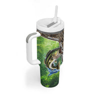 Personalized Bass Fishing Design Tumbler With Handle Leaping Fish Graphic and Camouflage Green Water Splash Print - Wonder Print Shop