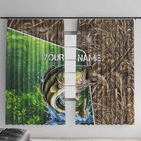Personalized Bass Fishing Design Window Curtain Leaping Fish Graphic and Camouflage Green Water Splash Print - Wonder Print Shop