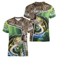 Personalized Bass Fishing Design Women V-Neck T-Shirt Leaping Fish Graphic and Camouflage Green Water Splash Print - Wonder Print Shop