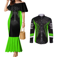 Personalized Skeleton Racing Couples Matching Mermaid Dress and Long Sleeve Button Shirt Cool Bone Motorcycle Motocross Off-Road Riders Racewear - Wonder Print Shop