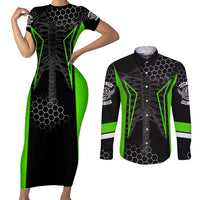 Personalized Skeleton Racing Couples Matching Short Sleeve Bodycon Dress and Long Sleeve Button Shirt Cool Bone Motorcycle Motocross Off-Road Riders Racewear - Wonder Print Shop