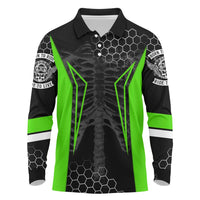 Personalized Skeleton Racing Long Sleeve Polo Shirt Cool Bone Motorcycle Motocross Off-Road Riders Racewear - Wonder Print Shop