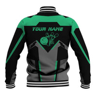 Personalized Bowling Heartbeat Team Baseball Jacket For Bowlers Green and Gray - Wonder Print Shop