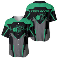 Personalized Bowling Heartbeat Team Baseball Jersey For Bowlers Green and Gray - Wonder Print Shop